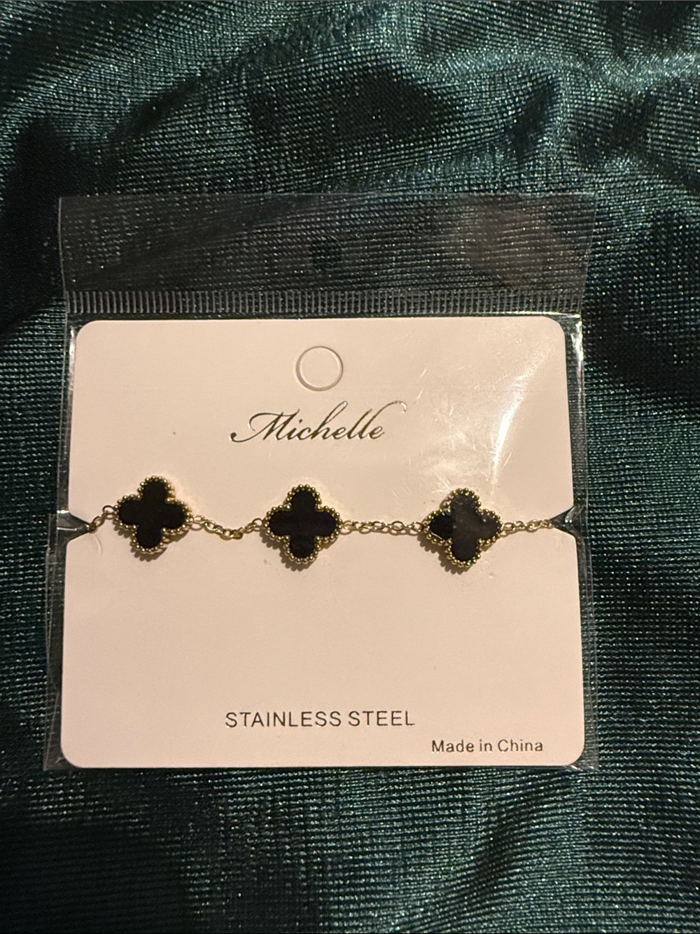 Michelle Gold Chain Bracelet with Black Clover Links